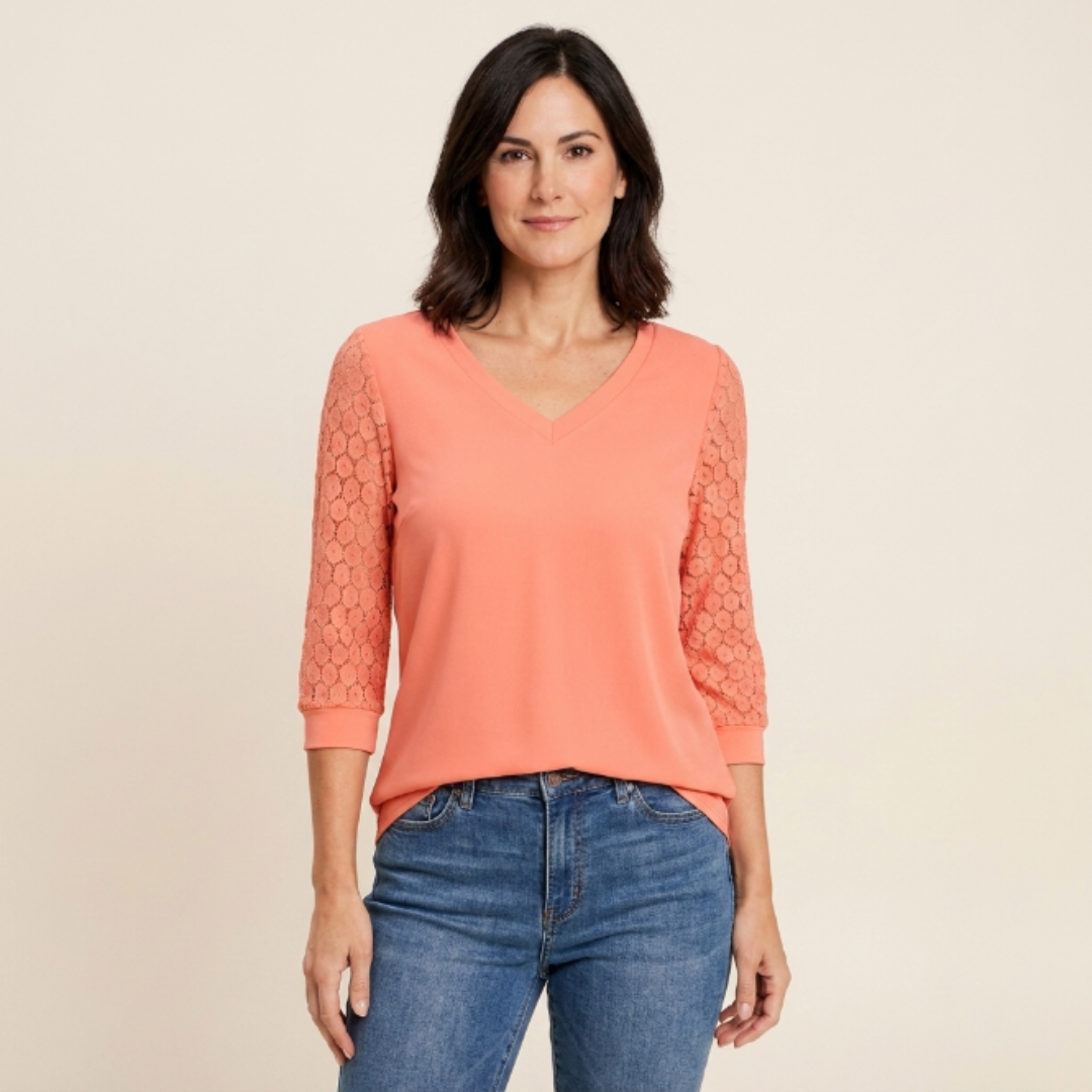 Vega - Blusa de escote de pico con mangas caladas