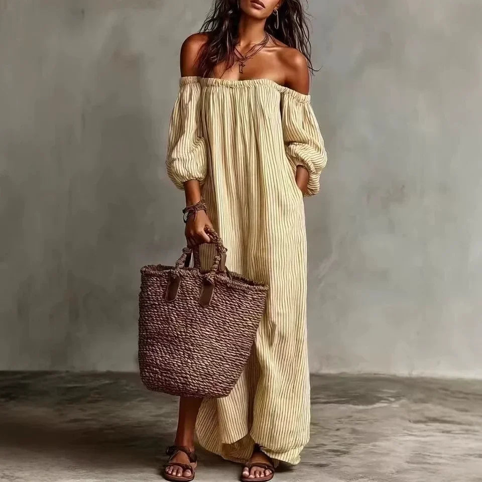 Selva - Vestido bohemio de escote de hombros al aire