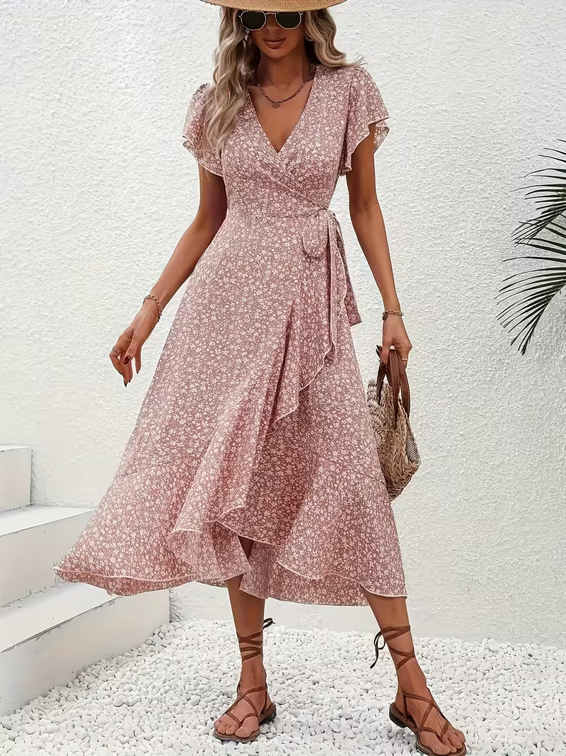Claudia - Vestido floral cruzado con escote de pico