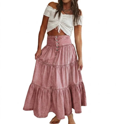 Lara - Falda denim con botones y estilo vintage