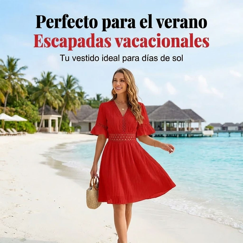 Elena - Vestido de verano cómodo con detalles de encaje