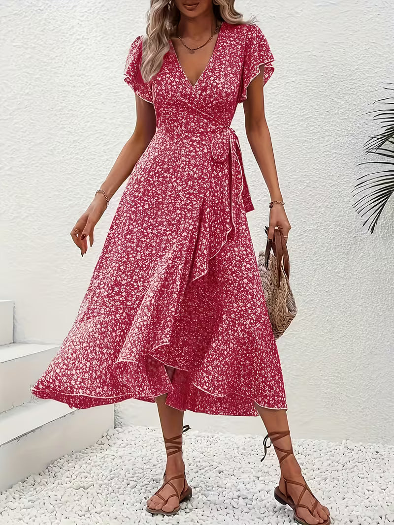 Claudia - Vestido floral cruzado con escote de pico