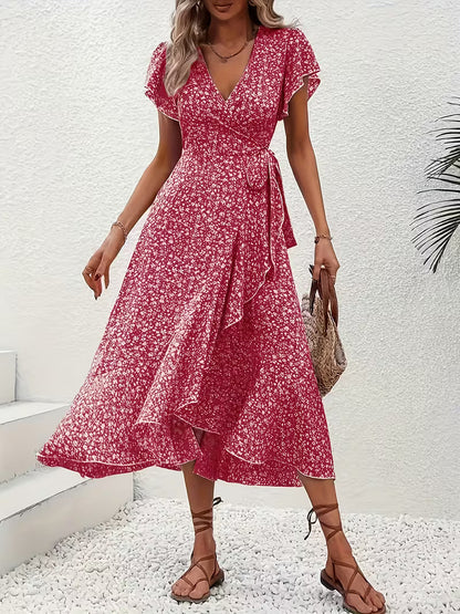 Claudia - Vestido floral cruzado con escote de pico