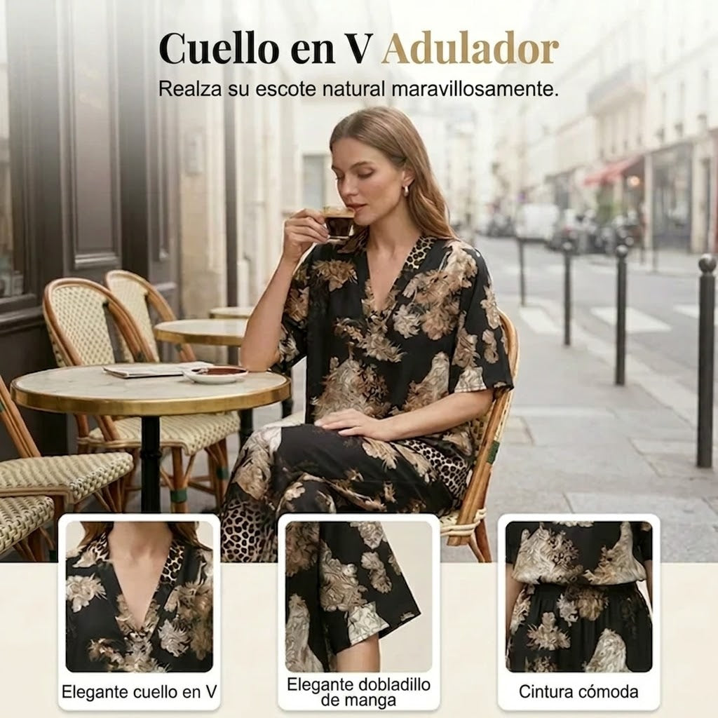 Patricia - Conjunto motivo con pantalón de caída ligera