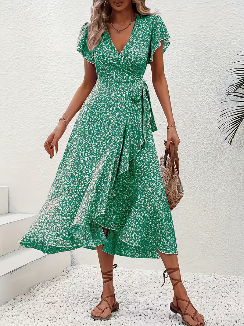 Claudia - Vestido floral cruzado con escote de pico