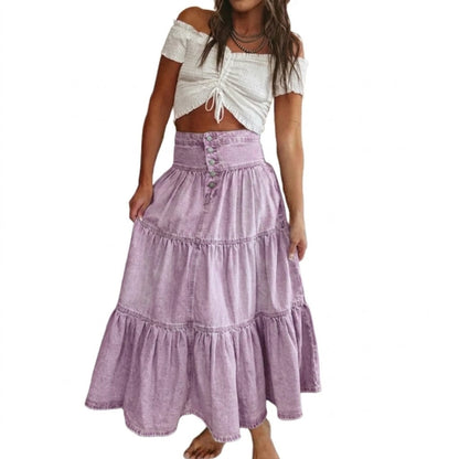 Lara - Falda denim con botones y estilo vintage