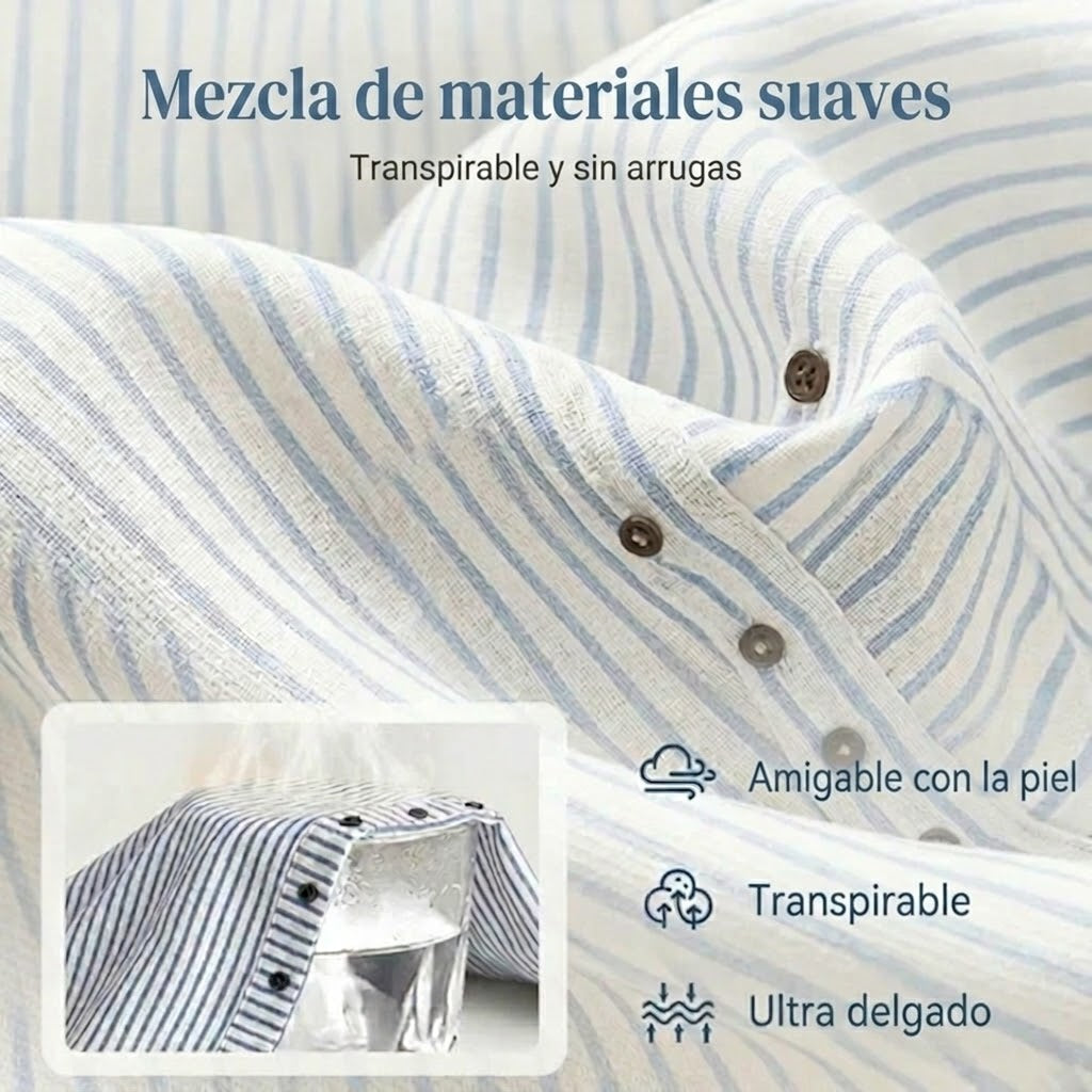Sofía - Pantalón recto con motivo de rayas con botones laterales