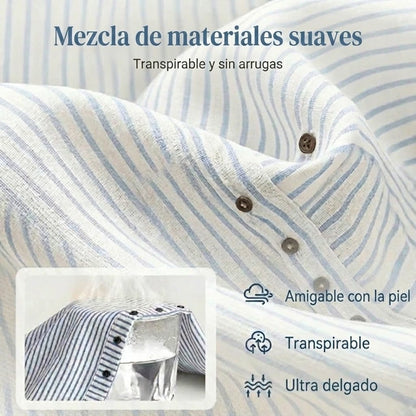 Sofía - Pantalón recto con motivo de rayas con botones laterales