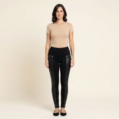 Alma - Pantalón de cuero sintético con acabados a contraste y cremallera