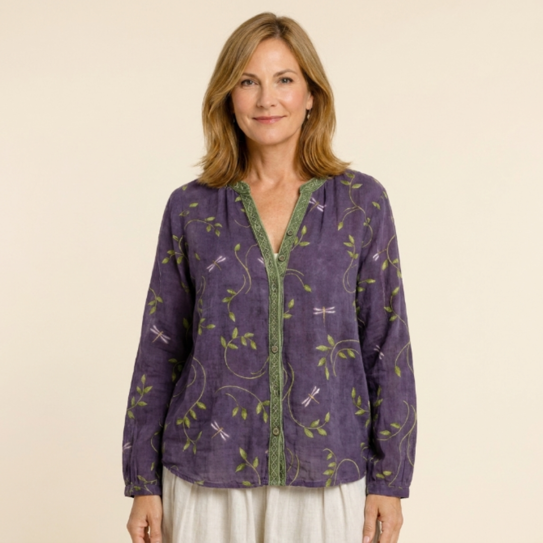 Catalina - Blusa vintage con motivo de hojas