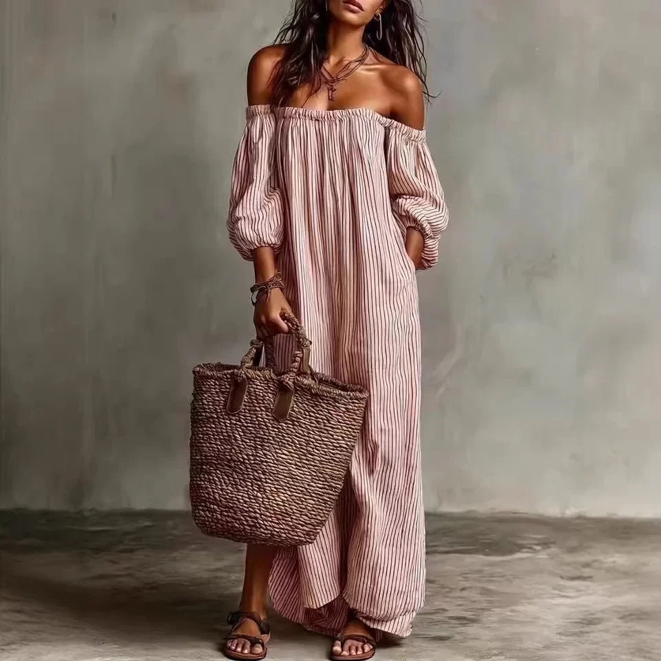 Selva - Vestido bohemio de escote de hombros al aire