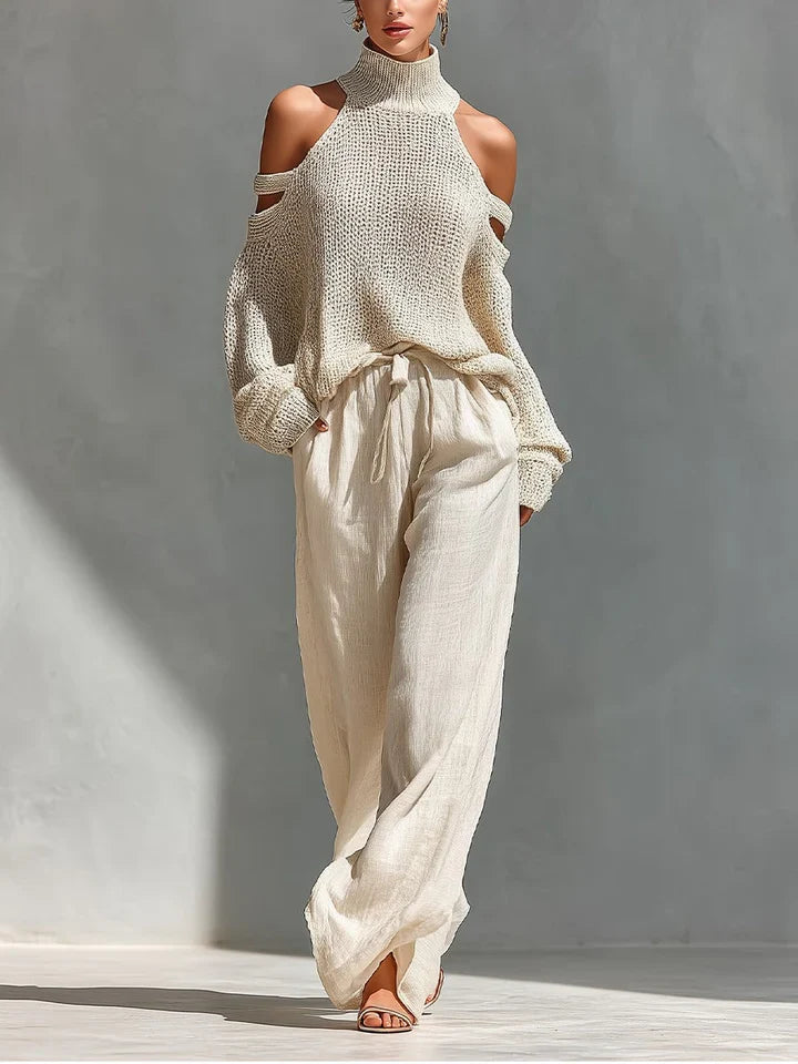 Frida - Conjunto moderno de punto y pantalón de caída ligera