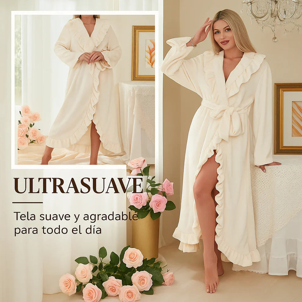Amalia - Bata suave y esponjosa con detalle de volantes elegantes