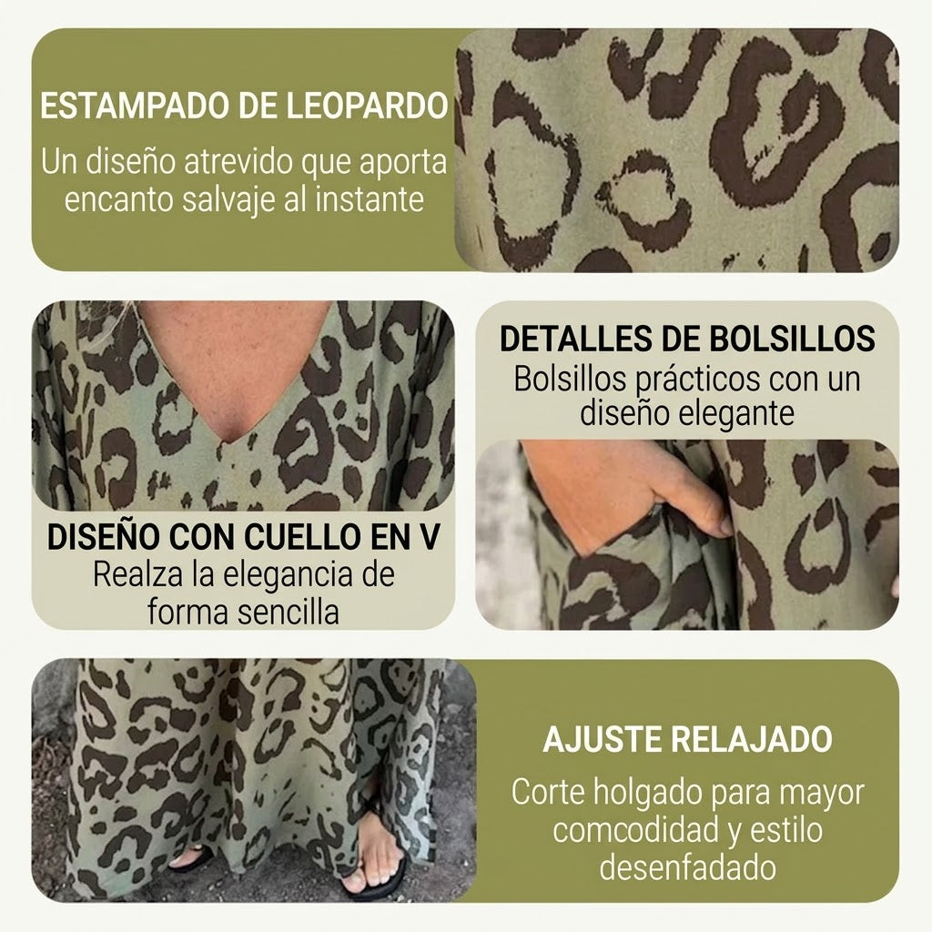 Valeria - Vestido Safari Chic con motivo de leopardo