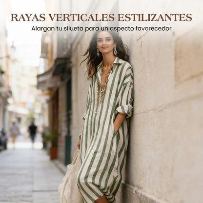 Lina - Vestido camisero largo con motivo de rayas