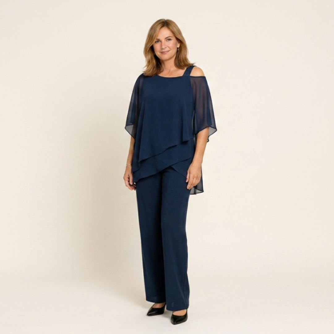 Carmen - Conjunto de gasa plisada y pantalón ancho