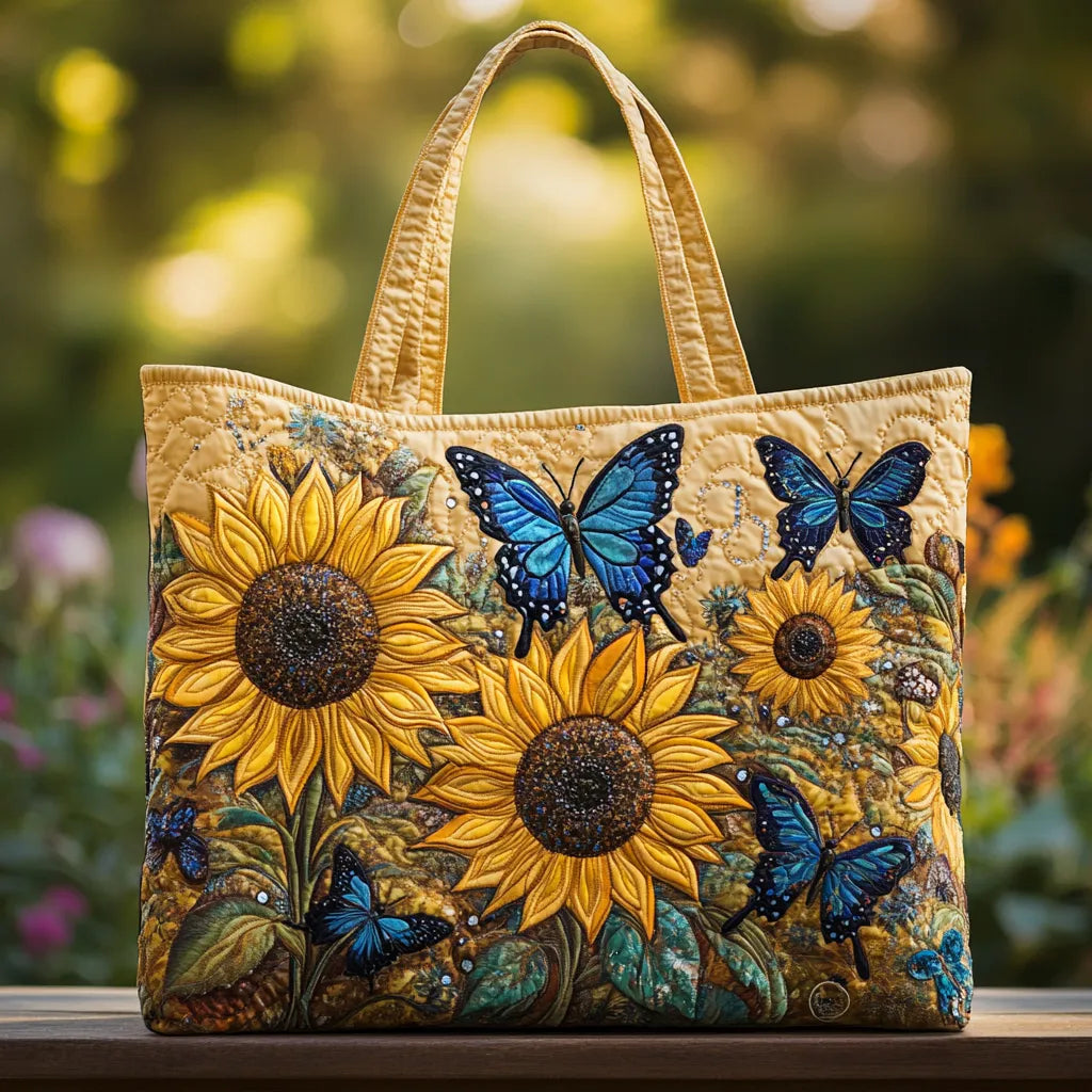 Luna - Bolso artesanal con girasoles y mariposas azules