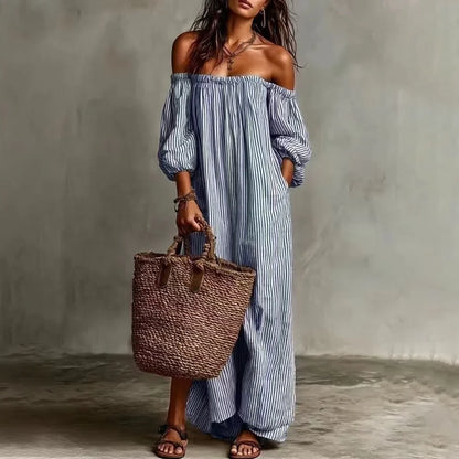 Selva - Vestido bohemio de escote de hombros al aire