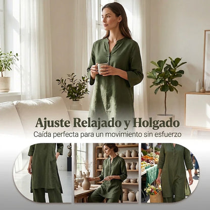 Alina - Conjunto de caída ligera de túnica larga y pantalón ancho