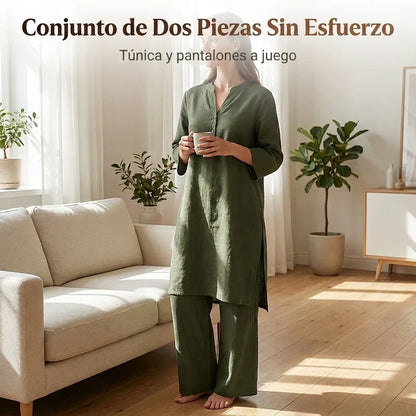 Alina - Conjunto de caída ligera de túnica larga y pantalón ancho