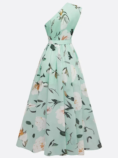 Abril - Vestido largo floral de un solo hombro