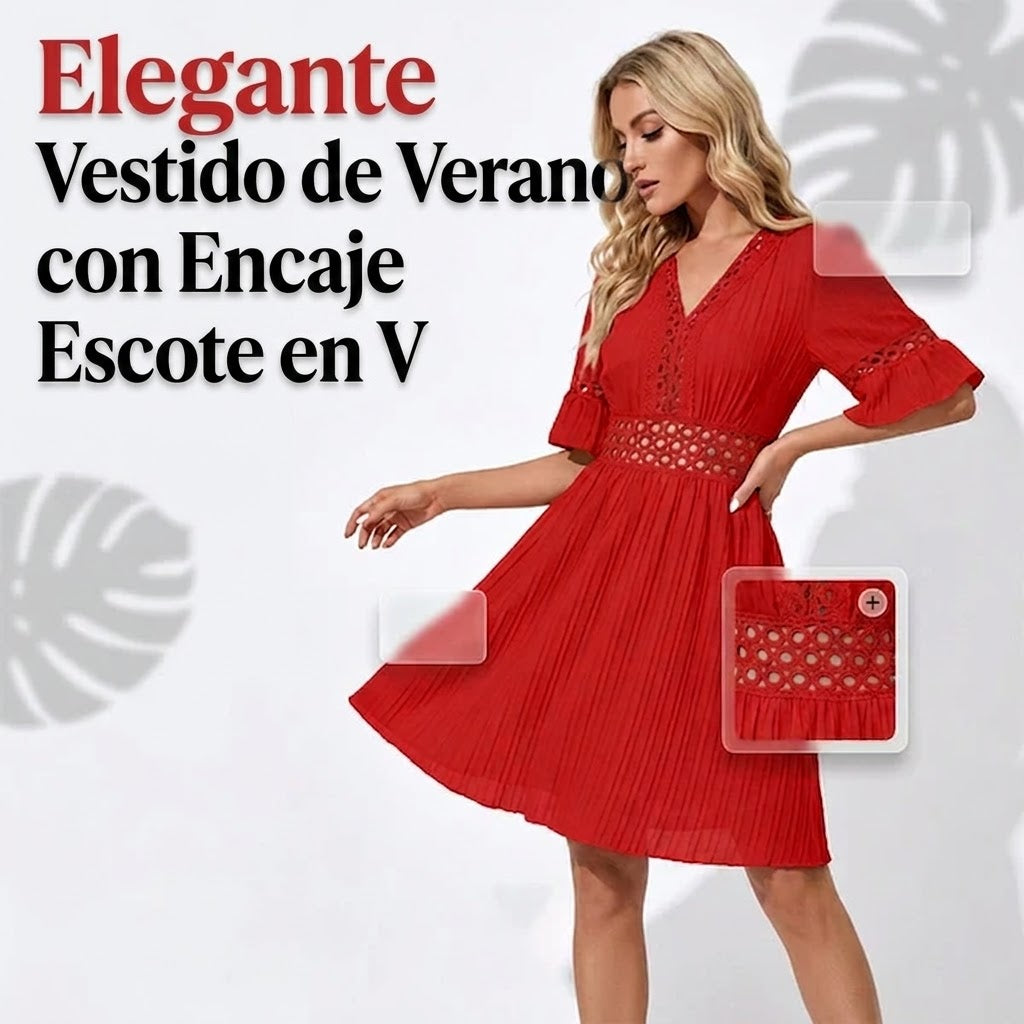 Elena - Vestido de verano cómodo con detalles de encaje