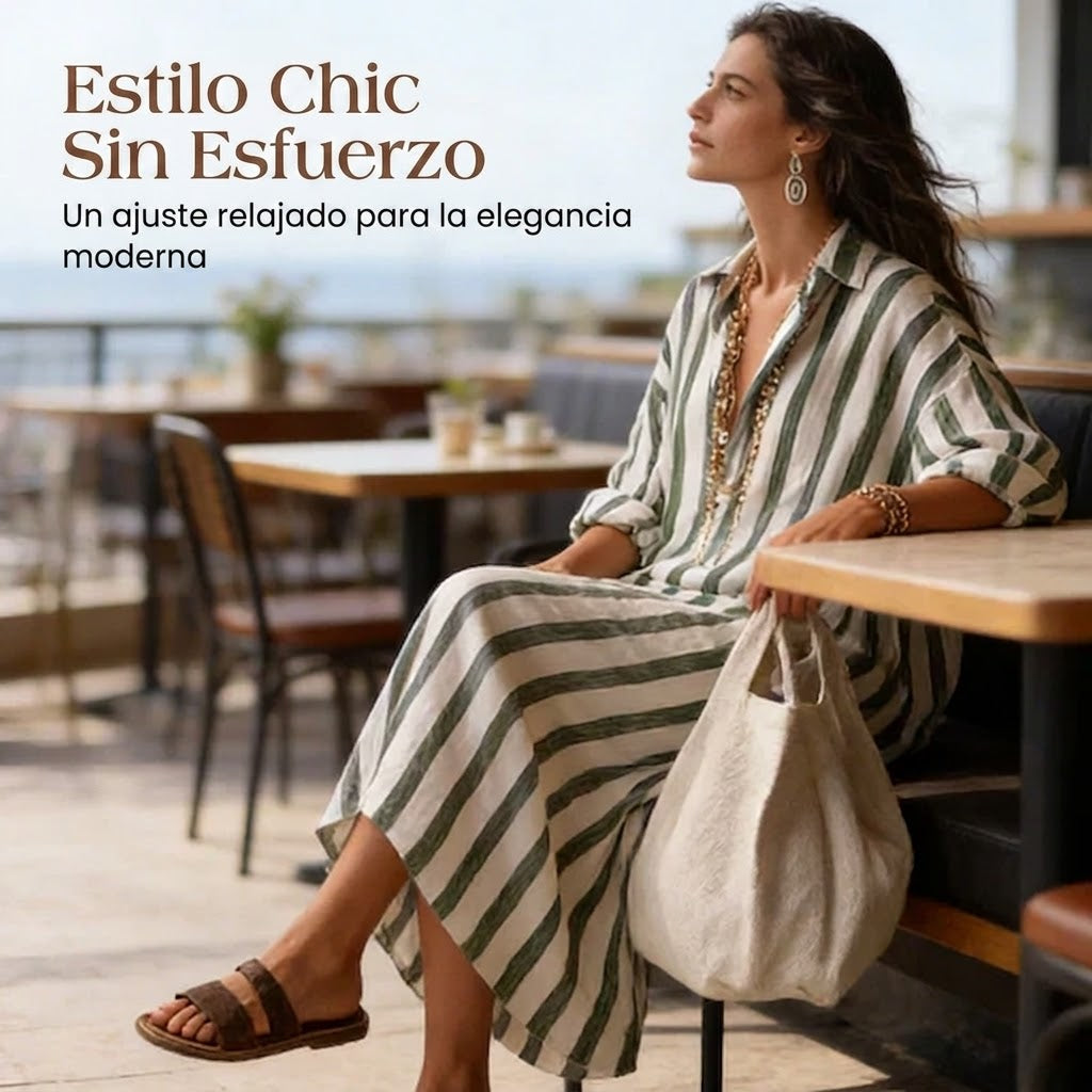 Lina - Vestido camisero largo con motivo de rayas