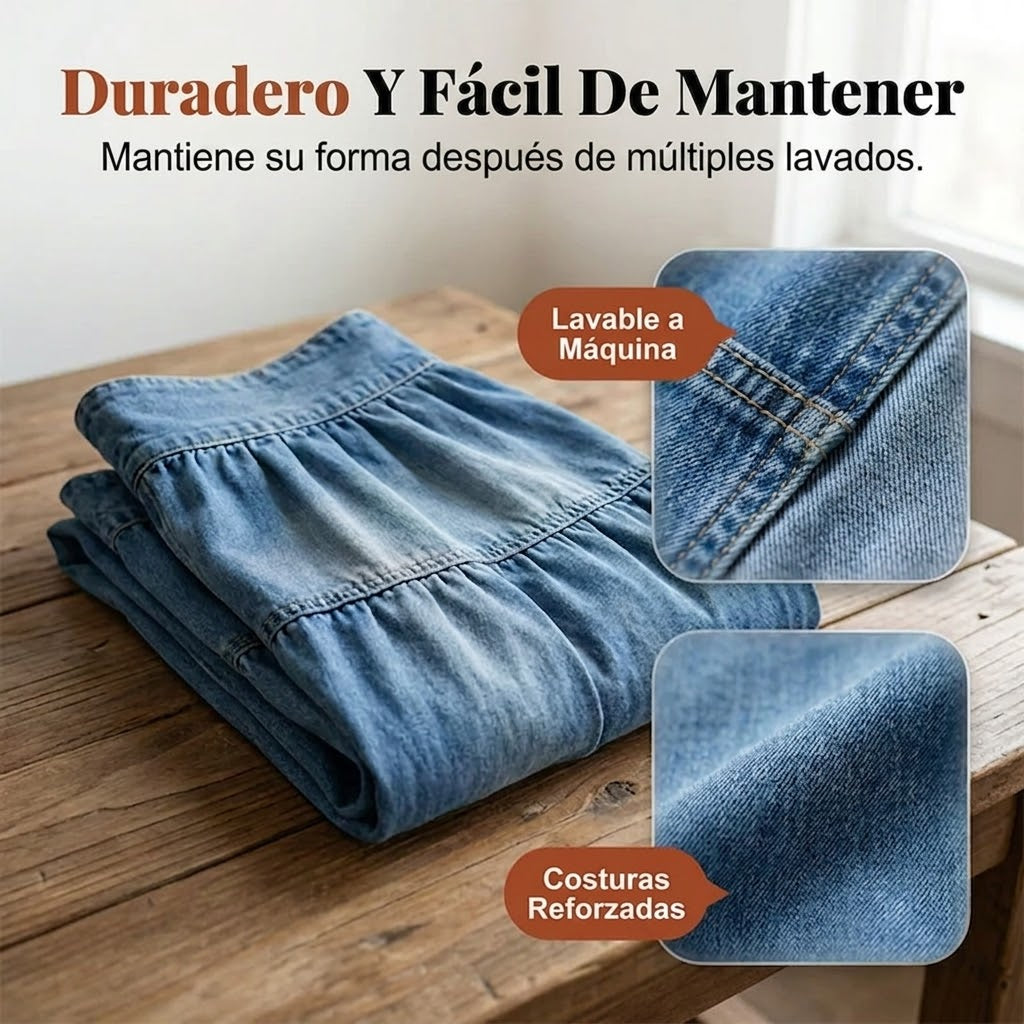 Lara - Falda denim con botones y estilo vintage