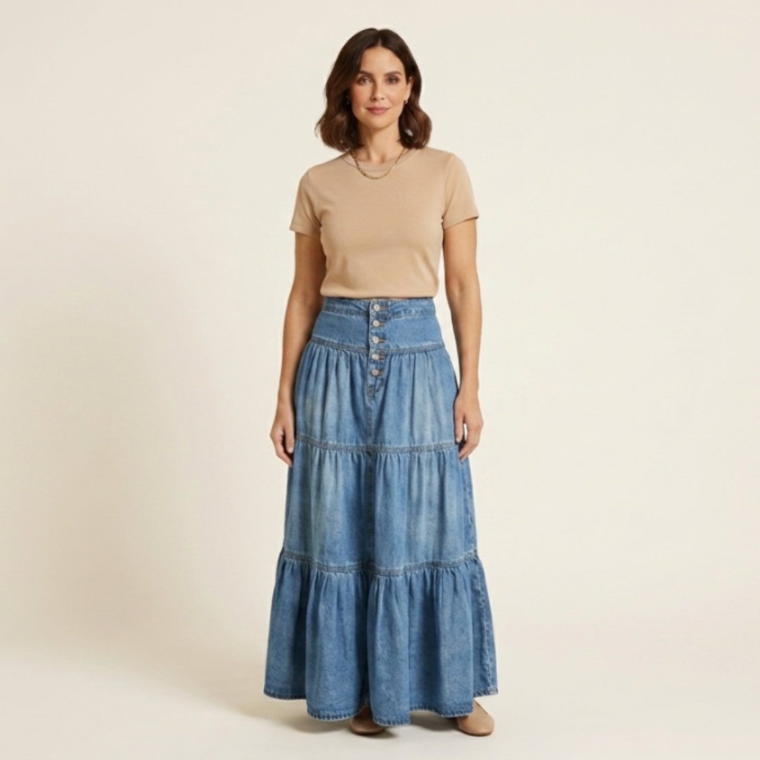 Lara - Falda denim con botones y estilo vintage