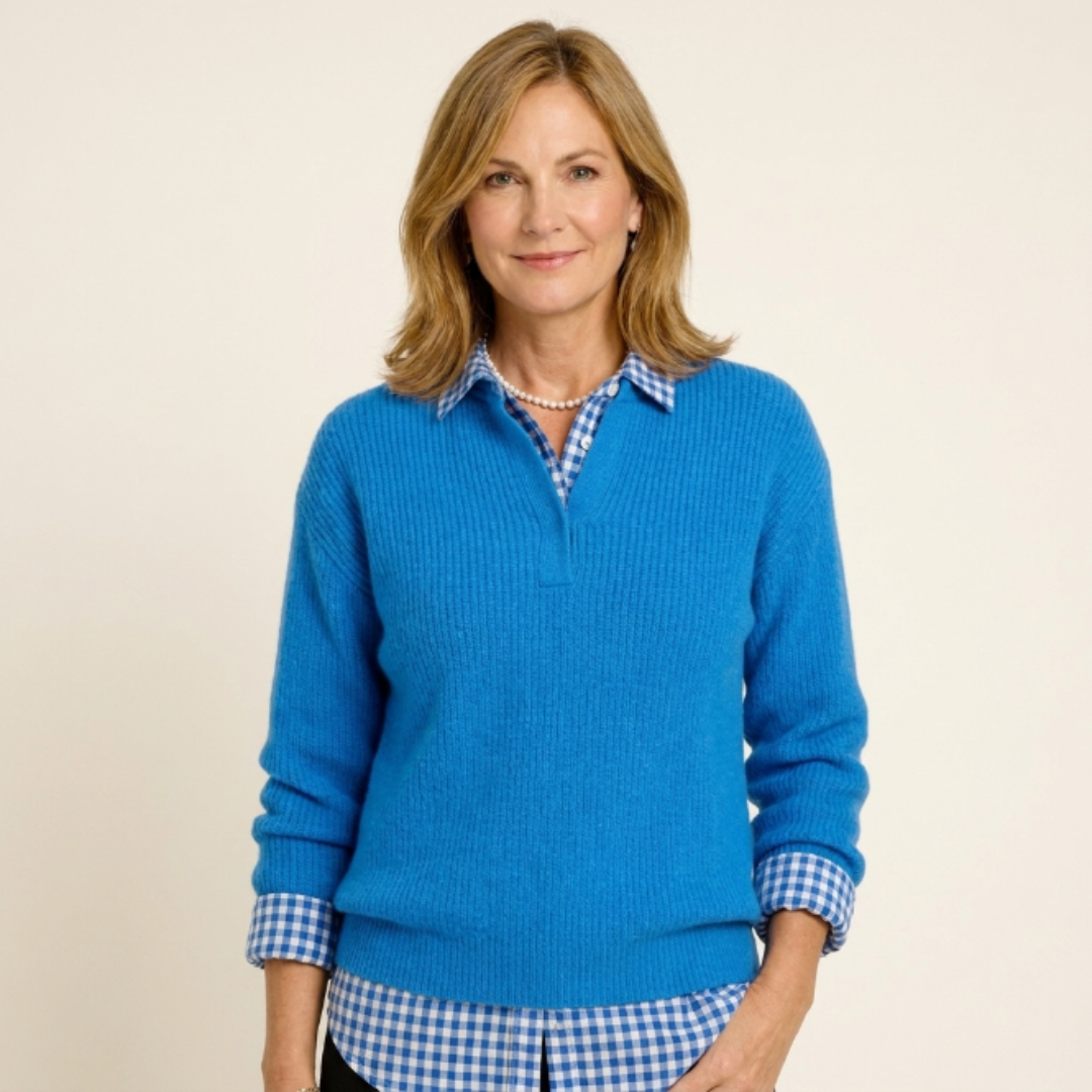 Iria - Jersey de punto con detalle de camisa a cuadros