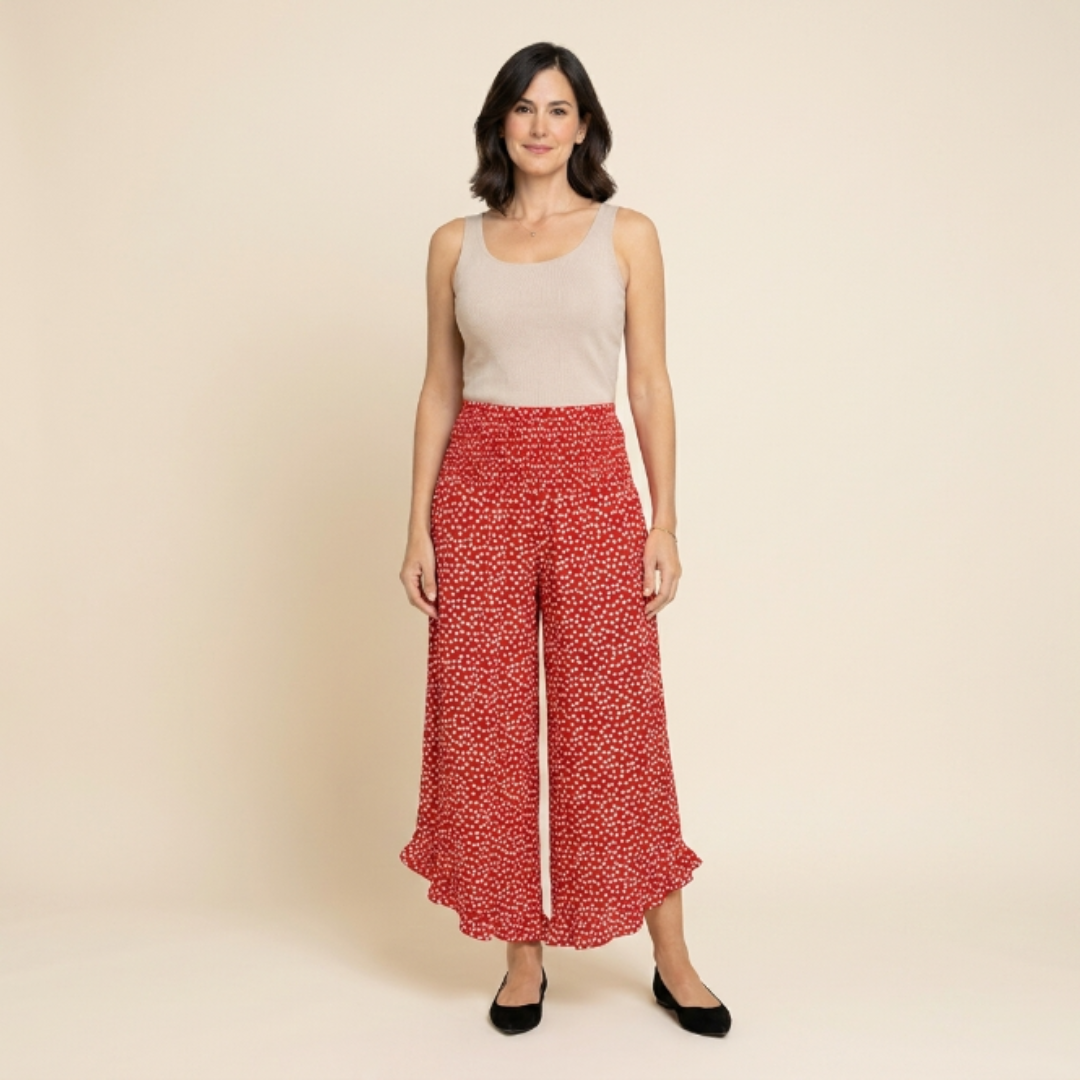 Arlet - Pantalón de caída ligera de lunares con volante