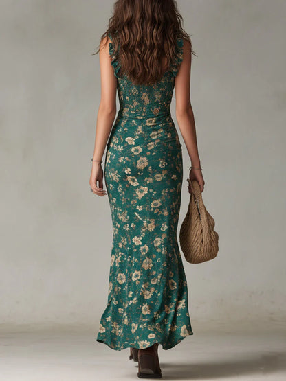 Novara - Vestido boho de inspiración vintage con detalle de volantes y abertura