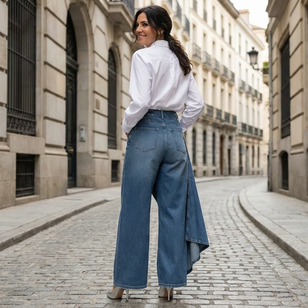 Luna - Vaqueros de tiro alto con diseño cruzado