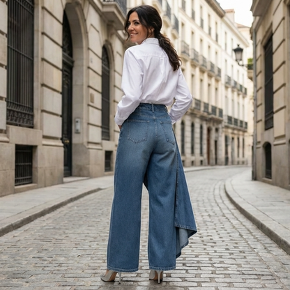 Luna - Vaqueros de tiro alto con diseño cruzado