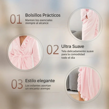 Amalia - Bata suave y esponjosa con detalle de volantes elegantes