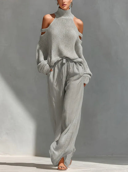 Frida - Conjunto moderno de punto y pantalón de caída ligera