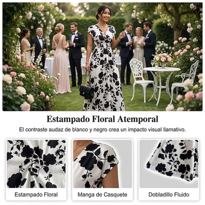 Elena - Vestido floral largo con escote de pico