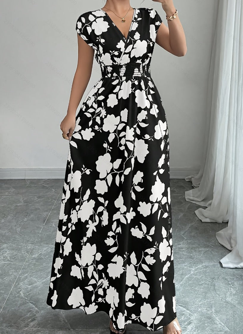 Elena - Vestido floral largo con escote de pico
