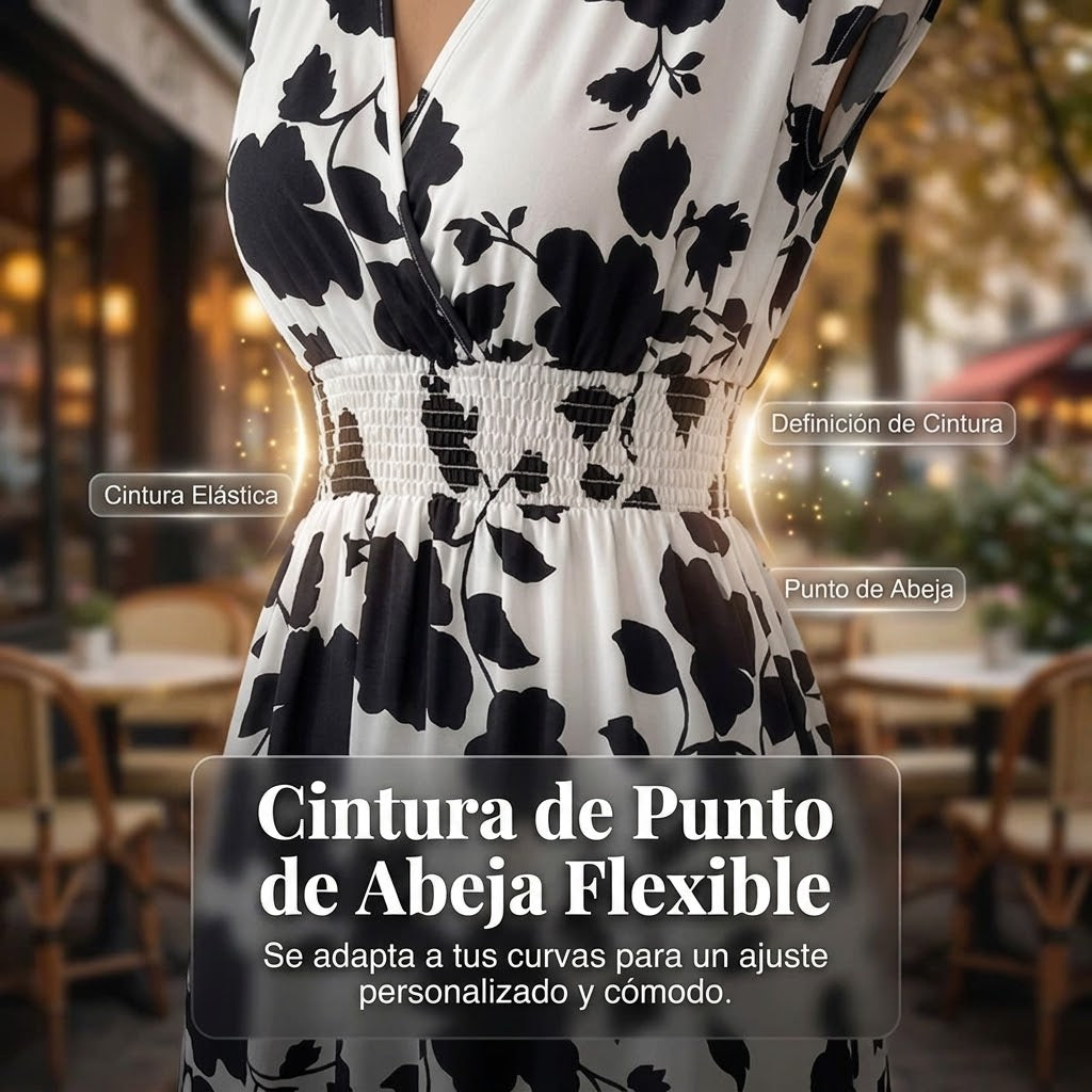 Elena - Vestido floral largo con escote de pico