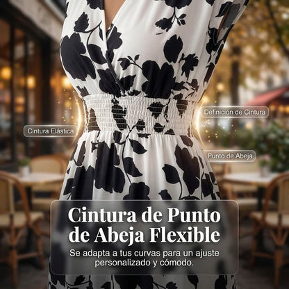 Elena - Vestido floral largo con escote de pico