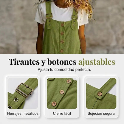 Cleo - Mono de estilo diario de tirantes con botones y ajuste de corte relajado