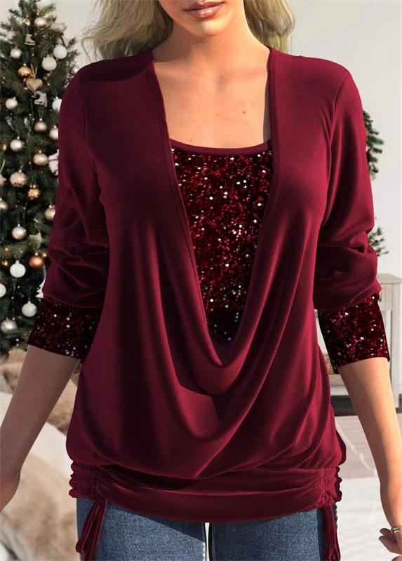 Valentina - Blusa de manga larga con lentejuelas
