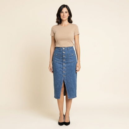 Talía - Falda denim midi con botones
