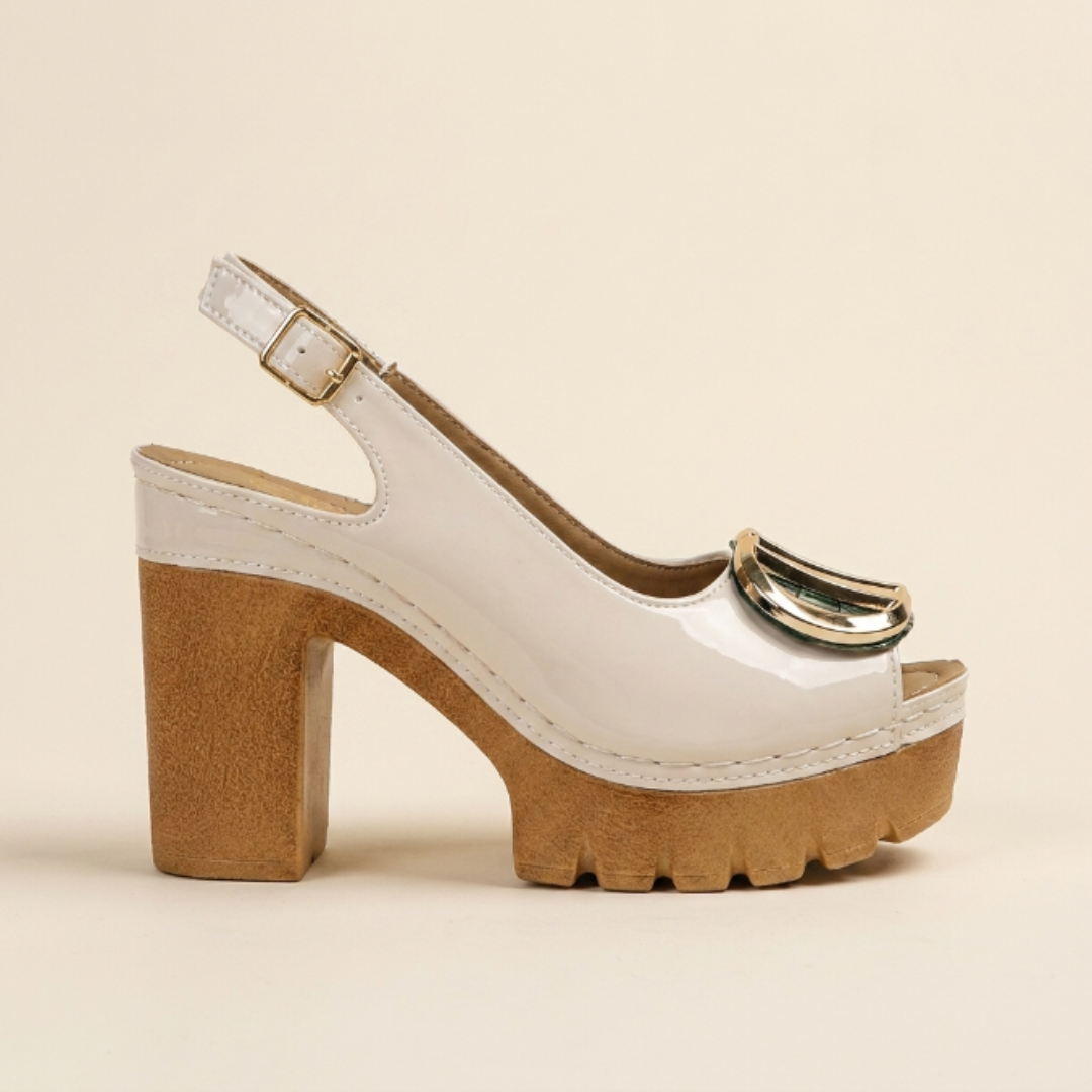 Abril - Sandalias peeptoe de tacón ancho con hebilla metálica