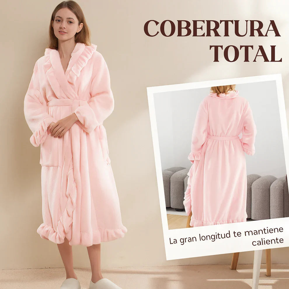 Amalia - Bata suave y esponjosa con detalle de volantes elegantes