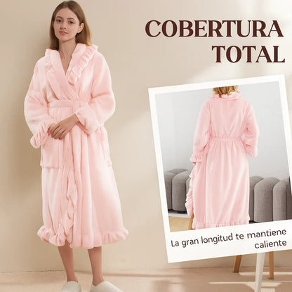 Amalia - Bata suave y esponjosa con detalle de volantes elegantes