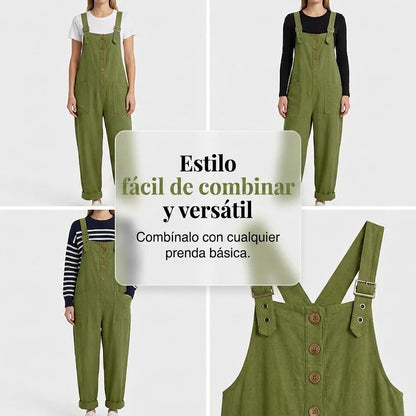 Cleo - Mono de estilo diario de tirantes con botones y ajuste de corte relajado