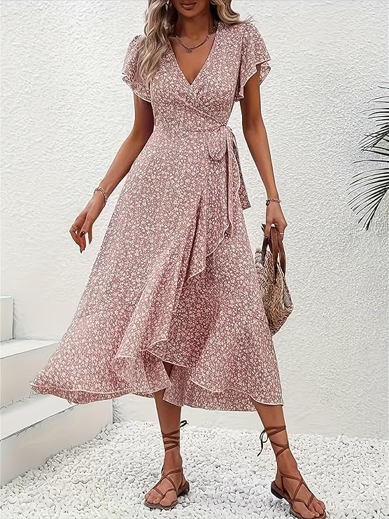 Claudia - Vestido floral cruzado con escote de pico