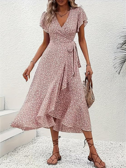 Claudia - Vestido floral cruzado con escote de pico
