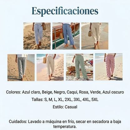 Sofía - Pantalón recto con motivo de rayas con botones laterales